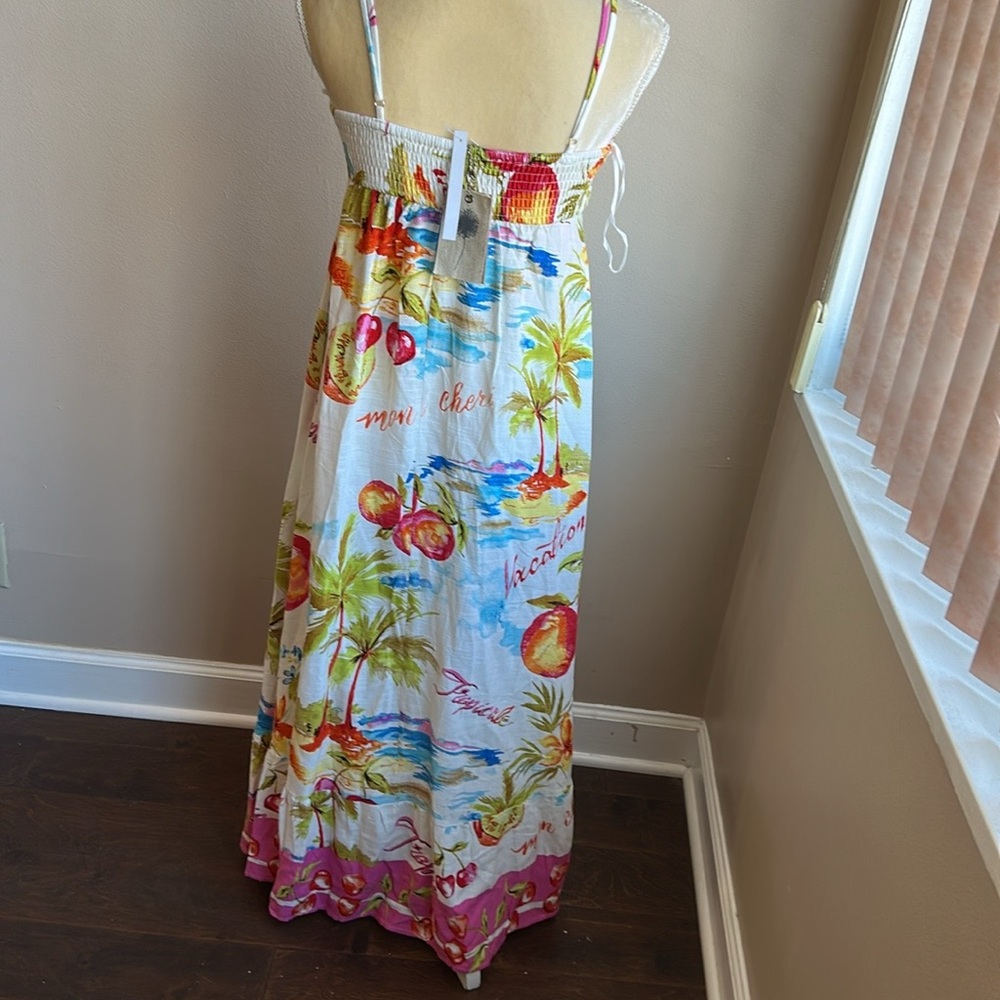 Paper Heart Womens Spring Summer  Dress Fruits Palm Trees New Tropical - Picture 3 of 4